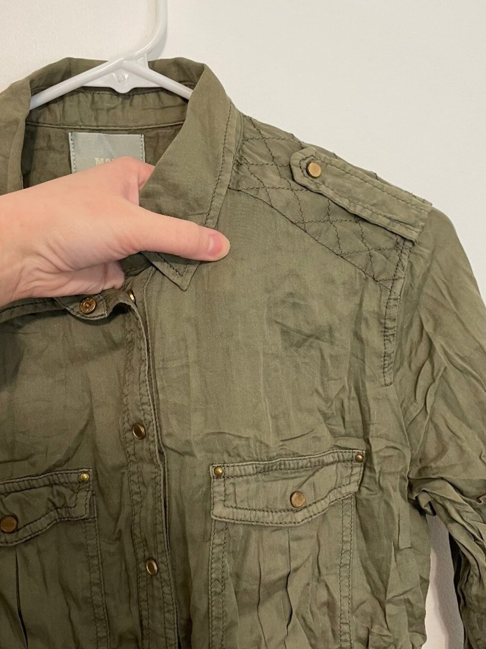 MAEVE ANTHROPOLOGIE Aveiro Safari Shirt Olive Green "Button Down" SNAPS /NO BELT - Picture 6 of 16